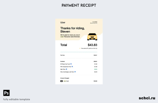 цифровая загрузка шаблона квитанции об оплате услуги Uber